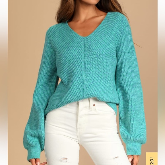 Lulus Sweaters - Lulu’s Change Things Up Teal Multi Knit V-Neck Sweater